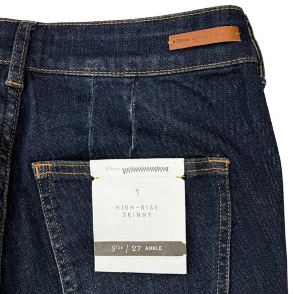 Pilcro Anthro High-Rise Skinny Stretch Blue Jeans Ankle Snakeskin Zipper Size 27 - Picture 7 of 9